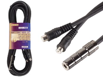 Cable Professionnel Audio, Fiche Stereo 6.3mm Vers 2 X Rca Femelle (6m), cliquez pour agrandir 